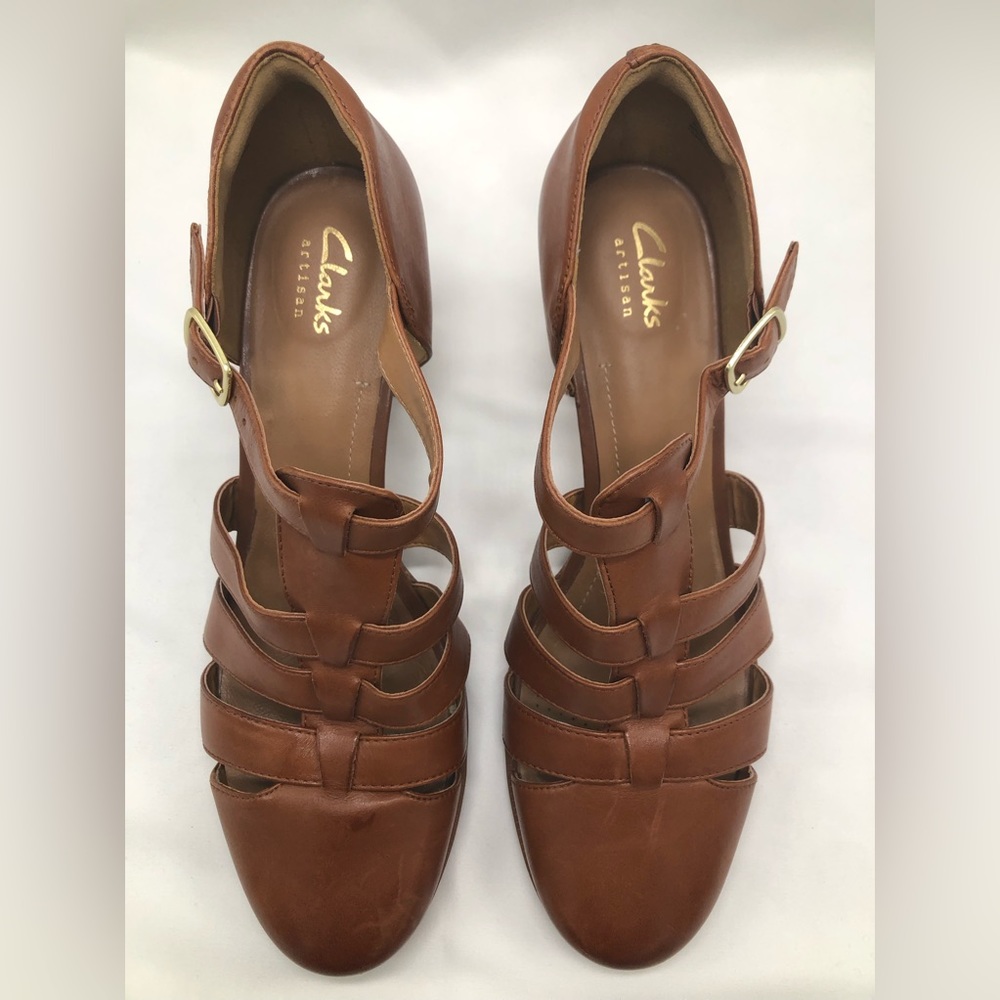 Clarks Artisan Sandals, Block Heel, Open Side, Br… - image 6